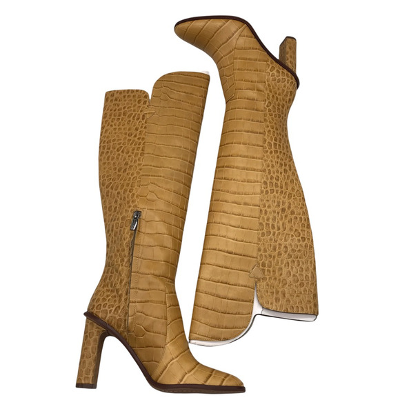 Vince Camuto Womens Palley Over Knee Boots Beige Crocodile Print Leather 7 M New - Picture 8 of 12